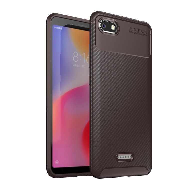 Beetle Series Carbon Fiber TPU Protection Back Casing for Xiaomi Redmi 6A (Single 12MP Rear Camera) - Coffee-1