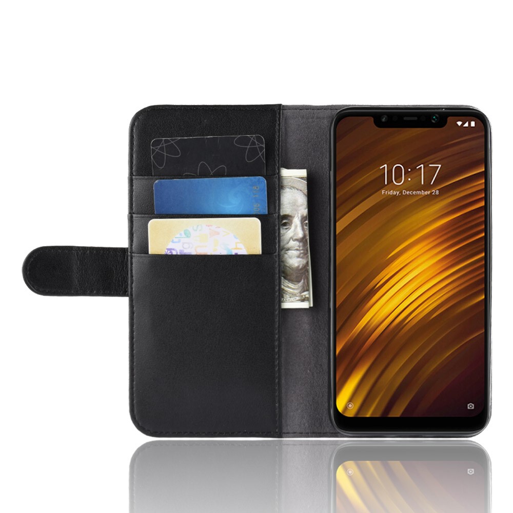 Étui de Téléphone à Portefeuille en Cuir Divisé Pour Pocophone Xiaomi F1 / Poco F1 (inde) - le Noir