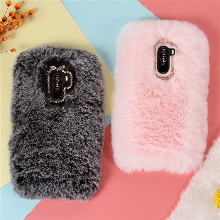 Soft Fur Coated Rhinestone TPU Shell for Xiaomi Pocophone F1 / Poco F1 (India) - Pink-2