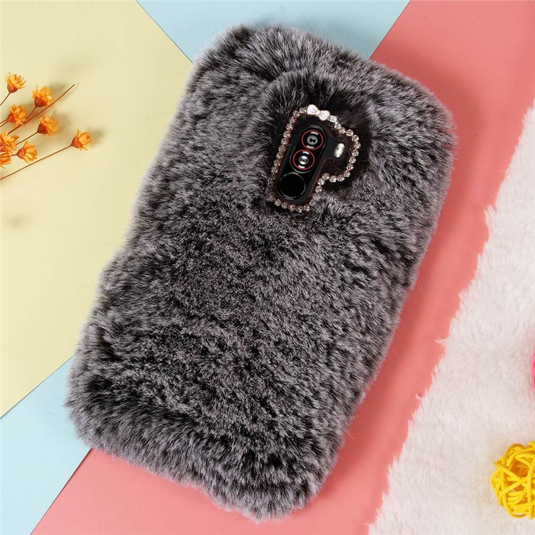 Soft Fur Coated Rhinestone TPU Accessory Case for Xiaomi Pocophone F1 / Poco F1 (India) - Grey-1