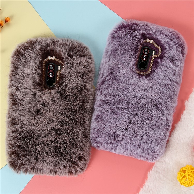 Soft Fur Coated Rhinestone TPU Mobile Cover for Xiaomi Pocophone F1 / Poco F1 (India) - Coffee-2
