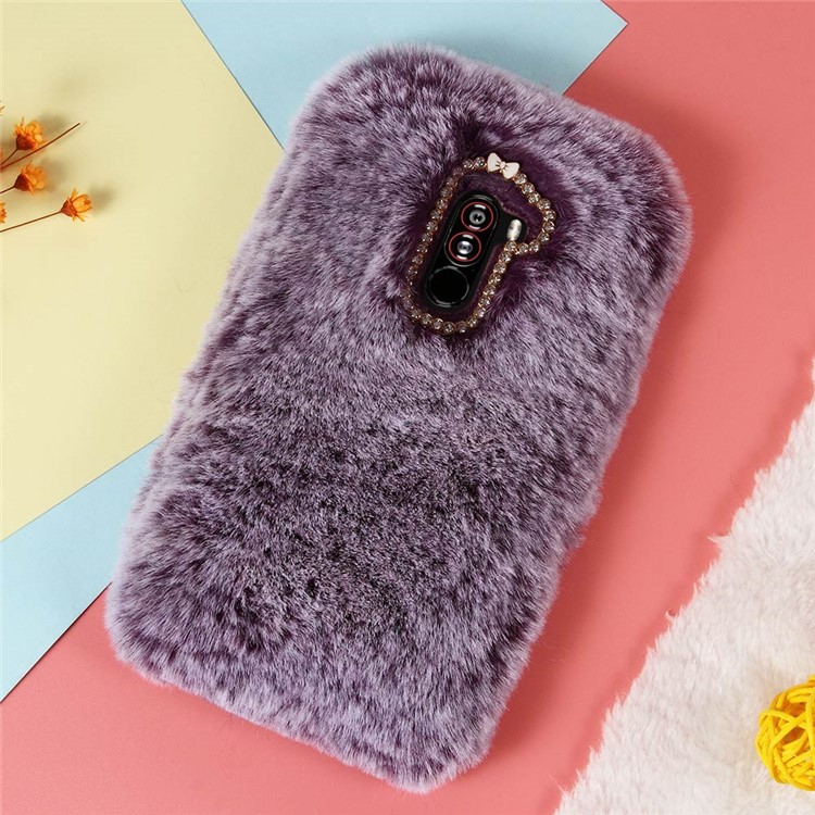 Soft Fur Coated Rhinestone TPU Phone Shell for Xiaomi Pocophone F1 / Poco F1 (India) - Purple-1