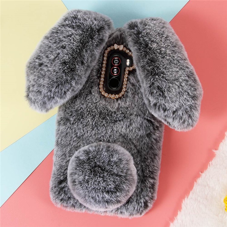 Rabbit Shape Warm Fur TPU Back Casing for Xiaomi Pocophone F1 / Poco F1 (India) - Dark Grey-1