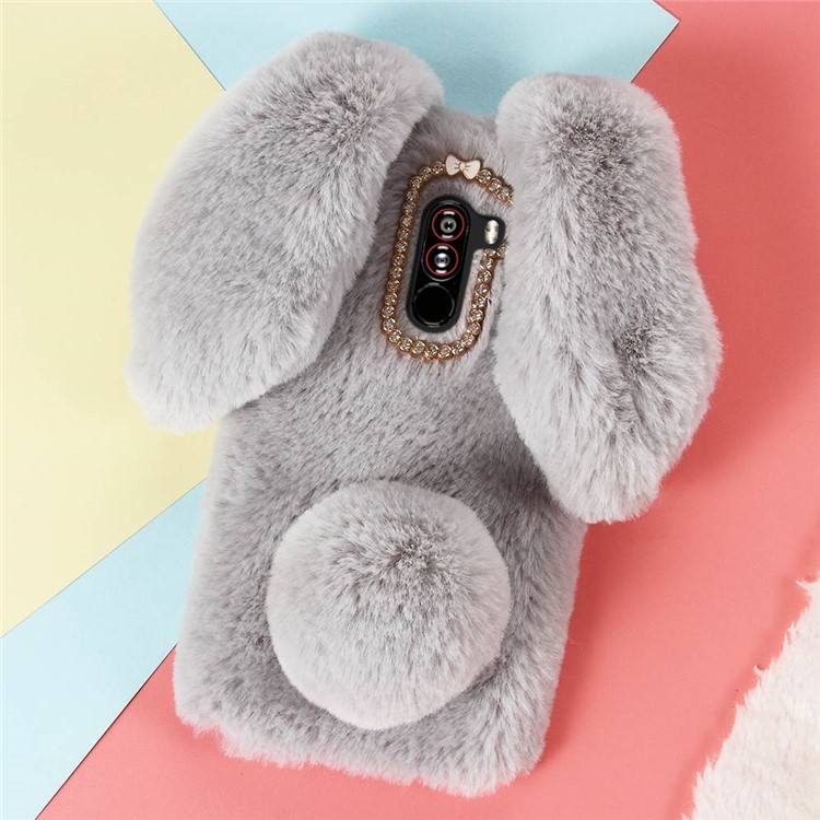 Rabbit Shape Warm Fur TPU Back Cover for Xiaomi Pocophone F1 / Poco F1 (India) - Light Grey-1