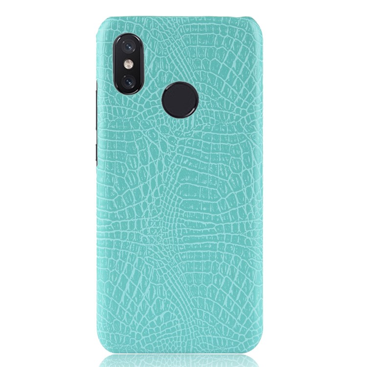 Custodia Posteriore In PC Rivestito In Pelle PU Con Motivo Coccodrillo Per Xiaomi Redmi Note 6 Pro - Ciano-2