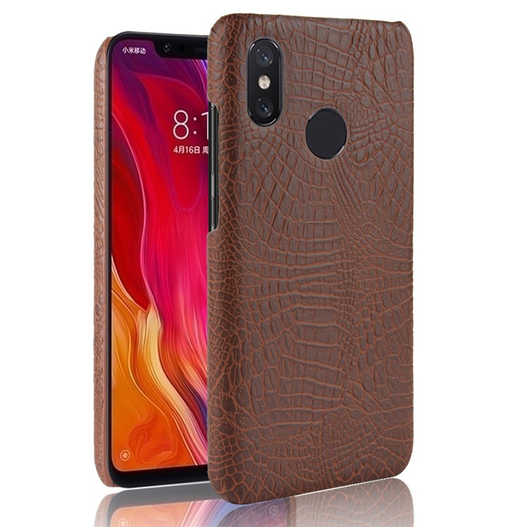 Crocodile Texture PU Leather Coated Hard Plastic Protective Case for Xiaomi Redmi Note 6 Pro - Brown-1