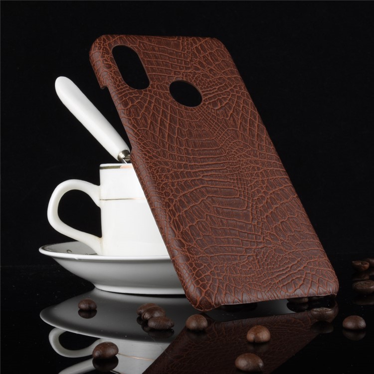 Crocodile Texture PU Leather Coated Hard Plastic Protective Case for Xiaomi Redmi Note 6 Pro - Brown-4