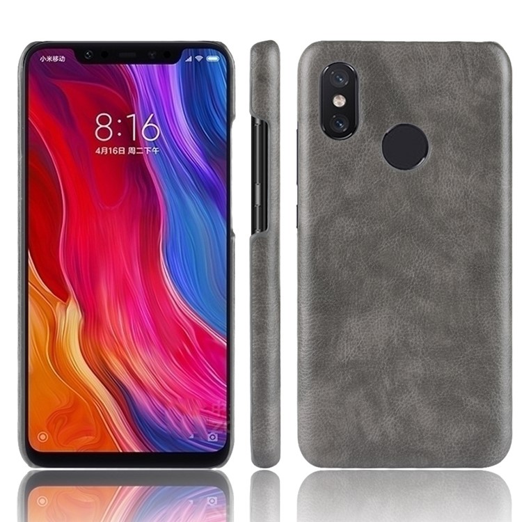 Litchi Texture PU Leather Coated Plastic Cellphone Case for Xiaomi Redmi Note 6 Pro - Grey-1