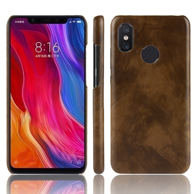 Litchi Texture PU Leather Coated Hard PC Mobile Case for Xiaomi Redmi Note 6 Pro - Brown-1