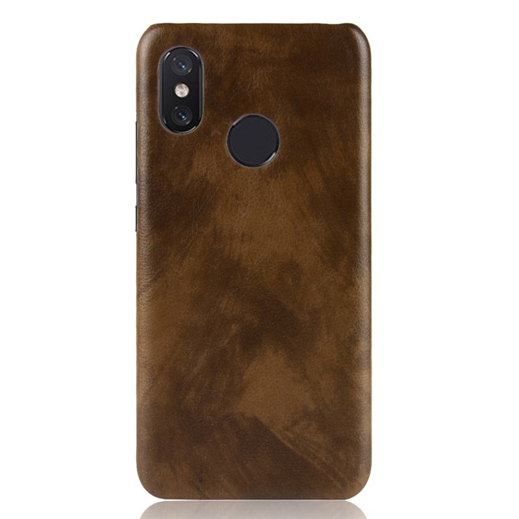 Litchi Texture PU Leather Coated Hard PC Mobile Case for Xiaomi Redmi Note 6 Pro - Brown-2