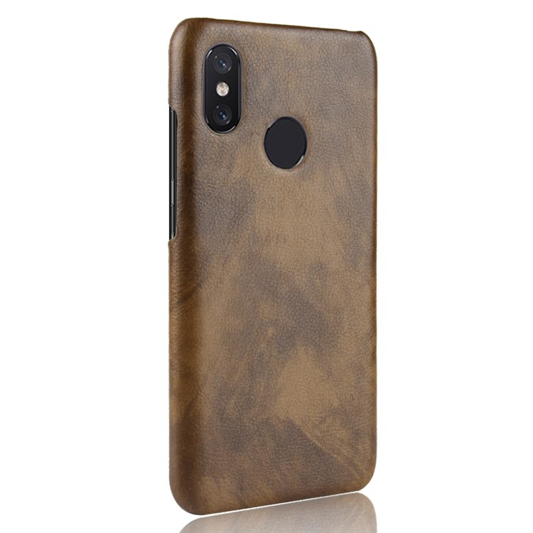 Litchi Texture PU Leather Coated Hard PC Mobile Case for Xiaomi Redmi Note 6 Pro - Brown-3