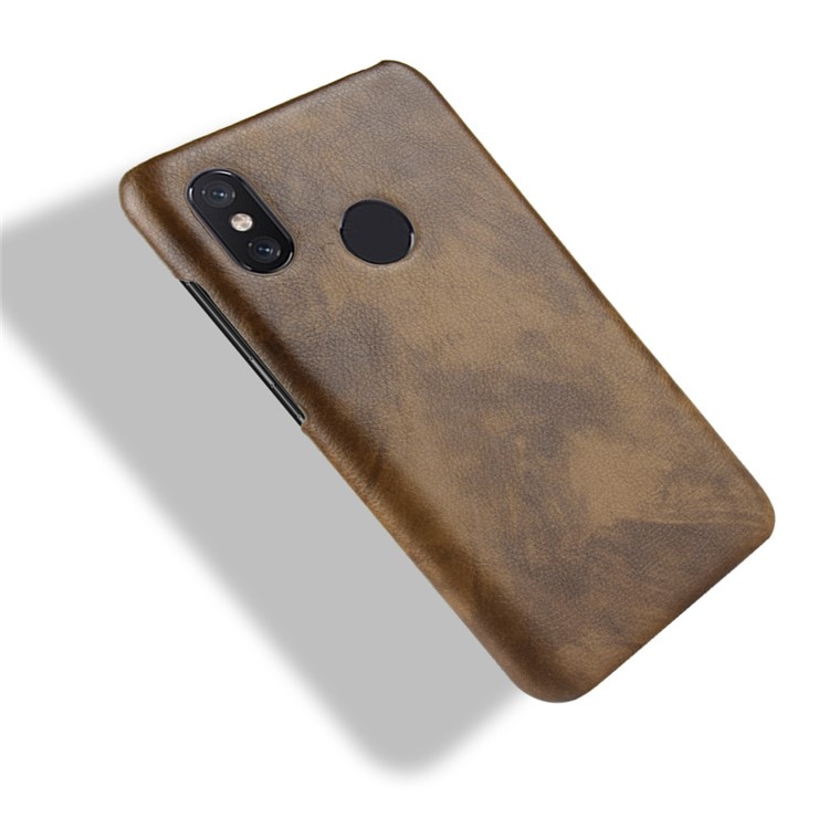 Litchi Texture PU Leather Coated Hard PC Mobile Case for Xiaomi Redmi Note 6 Pro - Brown-4