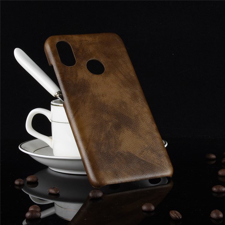 Litchi Texture PU Leather Coated Hard PC Mobile Case for Xiaomi Redmi Note 6 Pro - Brown-5