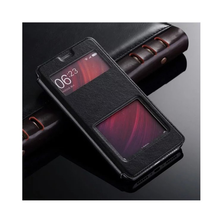 For Xiaomi Redmi Note 4 Dual View Window Table Talk Flip Stand Leather Case - Black-1