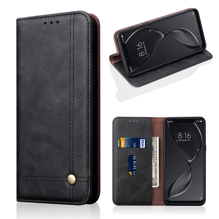 Retro Style Auto-absorbed Crazy Horse Leather Cover for Xiaomi Mi 8 Lite / Mi 8 Youth (Mi 8X) - Black-1