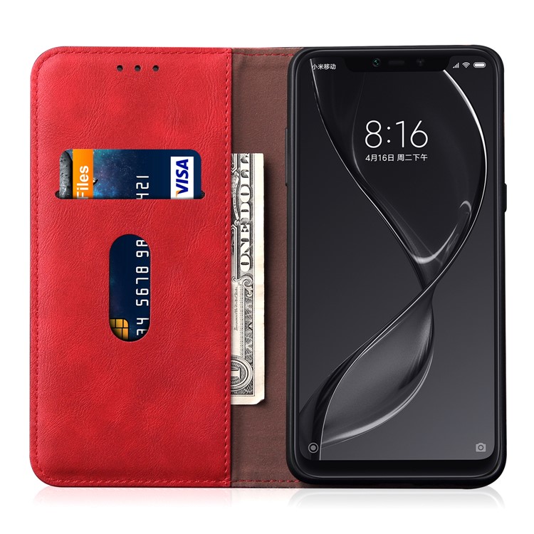 Retro Style Auto-absorbed Crazy Horse Leather Case for Xiaomi Mi 8 Lite / Mi 8 Youth (Mi 8X) - Red-3