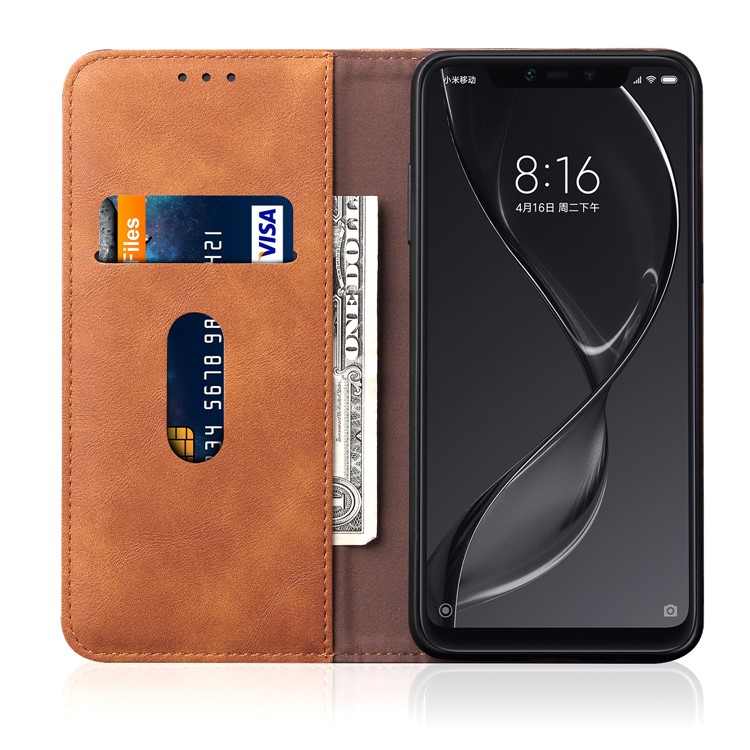 Retro Style Auto-absorbed Crazy Horse Leather Shell for Xiaomi Mi 8 Lite / Mi 8 Youth (Mi 8X) - Brown-3