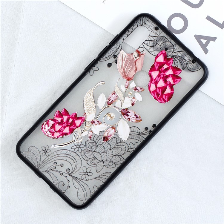 For Xiaomi Redmi Note 6 Pro Lace 3D Rhinestone Decoration Flower Pattern Hybrid Case Cover - Vivid Flower-4