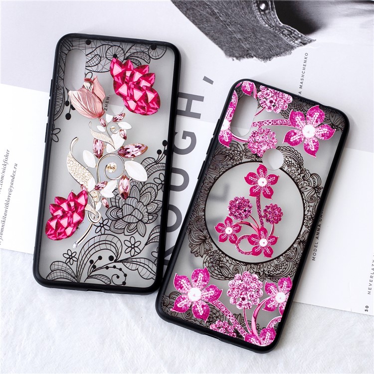 For Xiaomi Redmi Note 6 Pro Lace 3D Rhinestone Decoration Flower Pattern Hybrid Case Cover - Vivid Flower-5