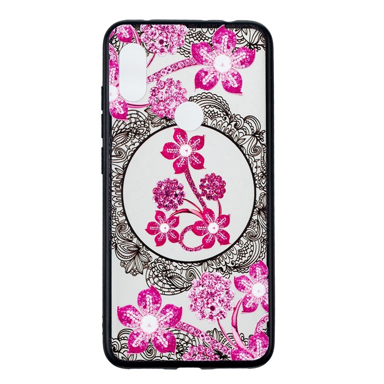 For Xiaomi Redmi Note 6 Pro Lace Embossment Pattern Flower Pattern Hybrid Cover Case - Pink Flower-1