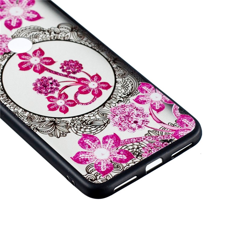 For Xiaomi Redmi Note 6 Pro Lace Embossment Pattern Flower Pattern Hybrid Cover Case - Pink Flower-2