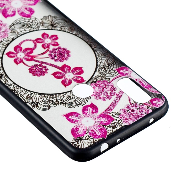 For Xiaomi Redmi Note 6 Pro Lace Embossment Pattern Flower Pattern Hybrid Cover Case - Pink Flower-3