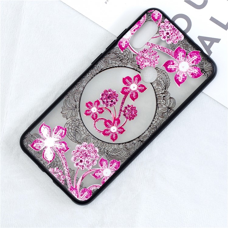 For Xiaomi Redmi Note 6 Pro Lace Embossment Pattern Flower Pattern Hybrid Cover Case - Pink Flower-4