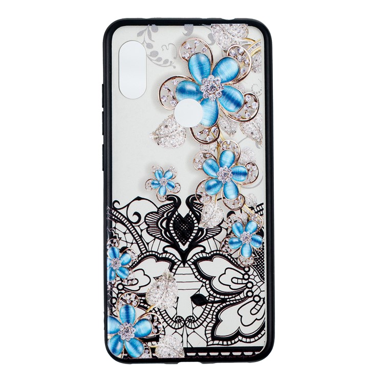 For Xiaomi Redmi Note 6 Pro Lace Embossment Pattern Flower Pattern Hybrid Cover Shell - Blue Flower-1