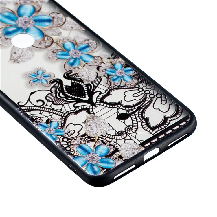 For Xiaomi Redmi Note 6 Pro Lace Embossment Pattern Flower Pattern Hybrid Cover Shell - Blue Flower-2