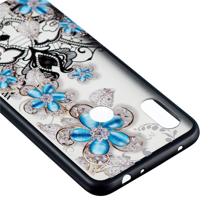 For Xiaomi Redmi Note 6 Pro Lace Embossment Pattern Flower Pattern Hybrid Cover Shell - Blue Flower-3