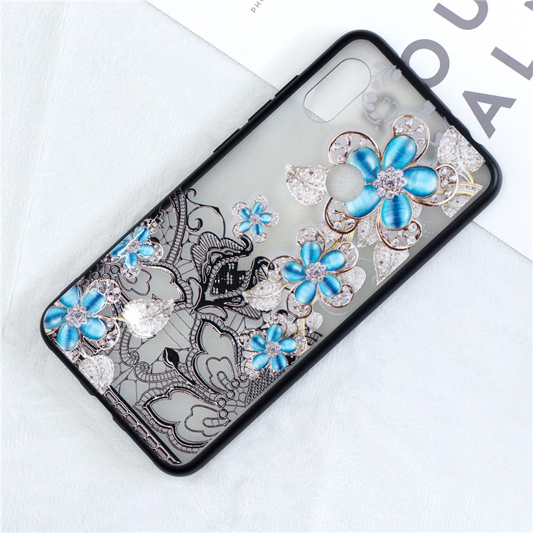 For Xiaomi Redmi Note 6 Pro Lace Embossment Pattern Flower Pattern Hybrid Cover Shell - Blue Flower-4