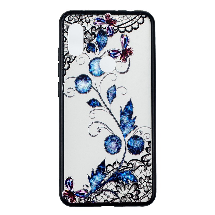 For Xiaomi Redmi Note 6 Pro Lace Embossment Pattern Flower Pattern Hybrid Phone Casing - Butterfly and Floret-1