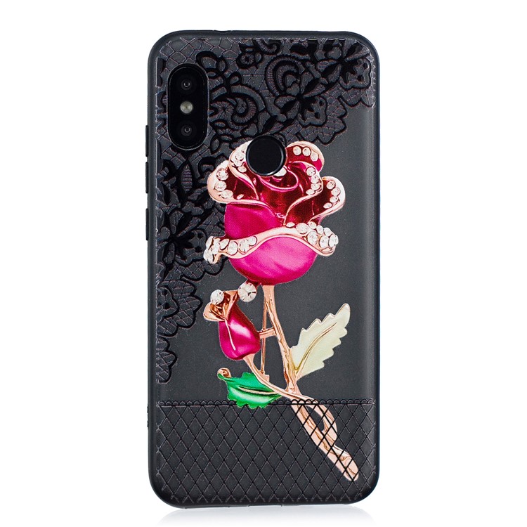 Lace Embossment Pattern PC TPU Back Phone Casing Hybrid Shell for Xiaomi Mi A2 Lite / Redmi 6 Pro - Rose-1