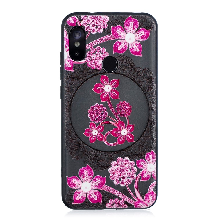 Lace Embossment Pattern PC TPU Hybrid Cover Case for Xiaomi Mi A2 Lite / Redmi 6 Pro - Pink Flower-1