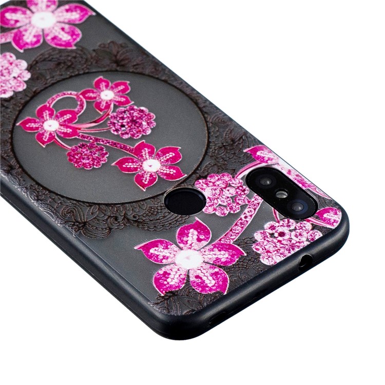 Lace Embossment Pattern PC TPU Hybrid Cover Case for Xiaomi Mi A2 Lite / Redmi 6 Pro - Pink Flower-3