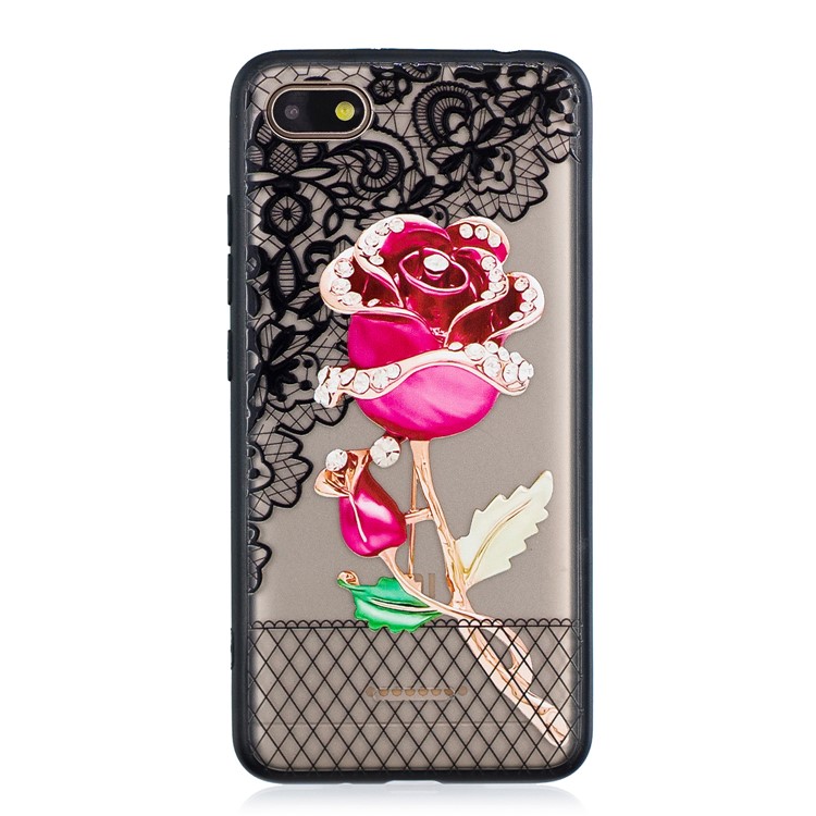 Lace Embossment Pattern PC TPU Hybrid Mobile Phone Shell for Xiaomi Redmi 6A (Single 12MP Rear Camera) - Rose-1