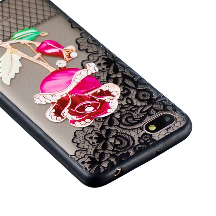 Lace Embossment Pattern PC TPU Hybrid Mobile Phone Shell for Xiaomi Redmi 6A (Single 12MP Rear Camera) - Rose-3
