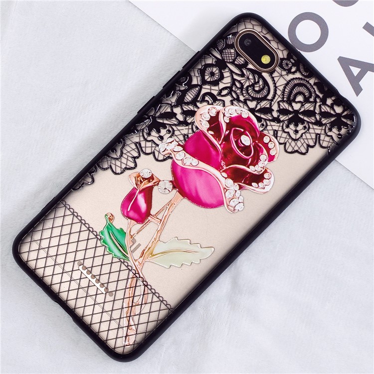 Lace Embossment Pattern PC TPU Hybrid Mobile Phone Shell for Xiaomi Redmi 6A (Single 12MP Rear Camera) - Rose-4