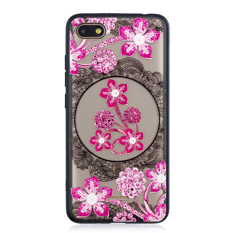 Lace Embossment Pattern PC TPU Hybrid Cell Phone Cover for Xiaomi Redmi 6A (Single 12MP Rear Camera) - Pink Flower-1