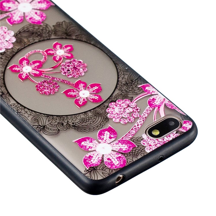 Lace Embossment Pattern PC TPU Hybrid Cell Phone Cover for Xiaomi Redmi 6A (Single 12MP Rear Camera) - Pink Flower-3