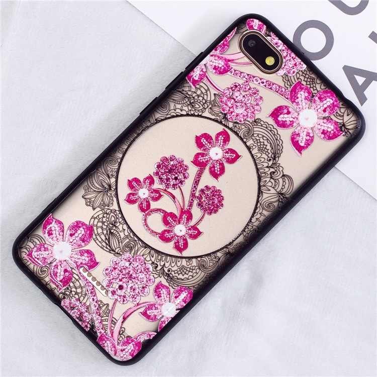 Lace Embossment Pattern PC TPU Hybrid Cell Phone Cover for Xiaomi Redmi 6A (Single 12MP Rear Camera) - Pink Flower-4