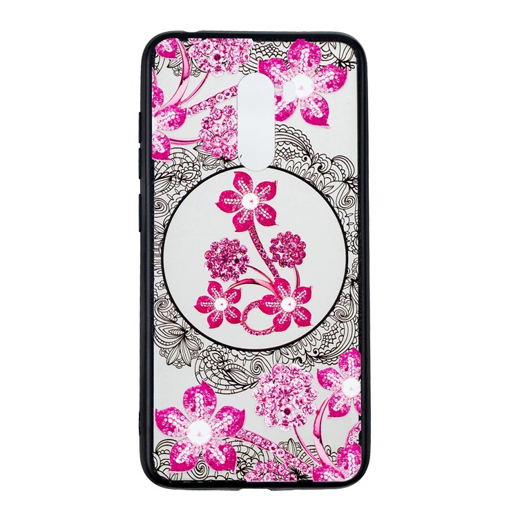 Lace Embossment Pattern PC TPU Combo Mobile Phone Cover for Xiaomi Pocophone F1 / Poco F1 (India) - Pink Flower-1