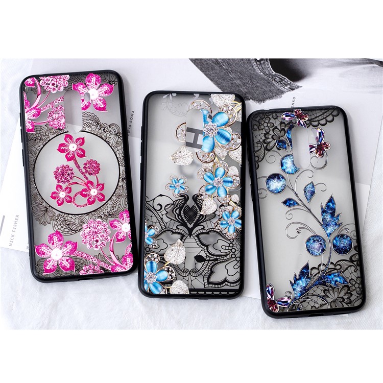 Lace Embossment Pattern PC TPU Combo Mobile Phone Cover for Xiaomi Pocophone F1 / Poco F1 (India) - Pink Flower-5
