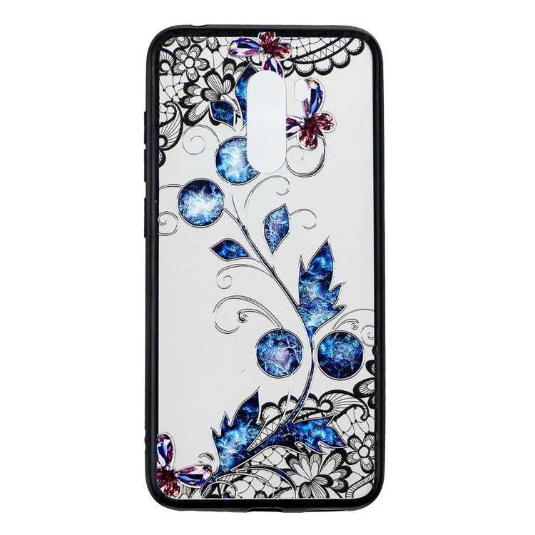 Lace Embossment Pattern PC TPU Hybrid Cover Case for Xiaomi Pocophone F1 / Poco F1 (India) - Butterfly and Floret-1