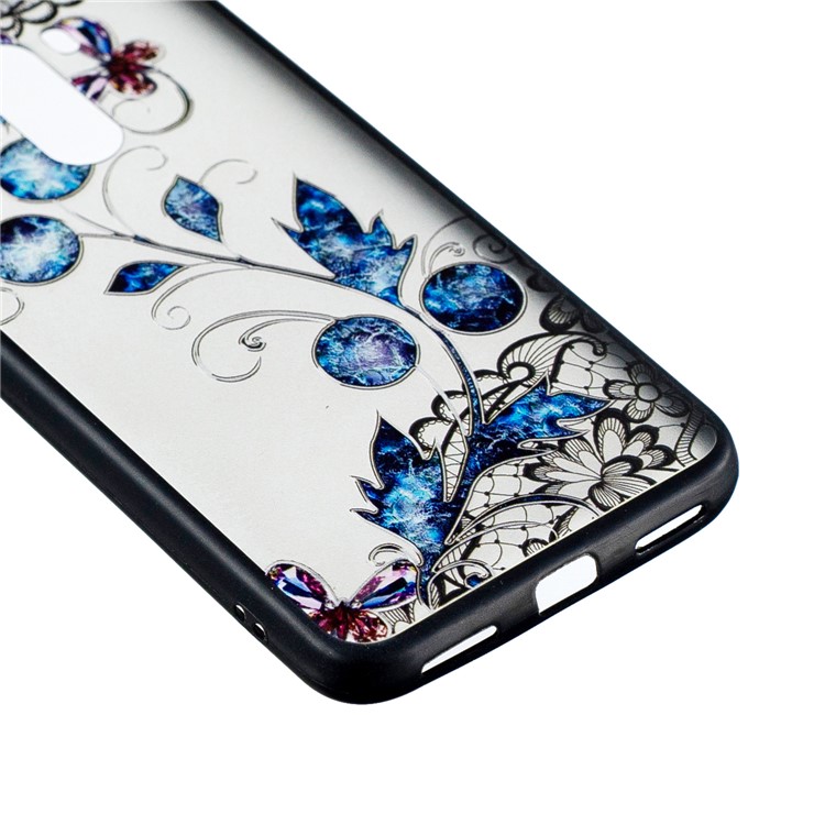Lace Embossment Pattern PC TPU Hybrid Cover Case for Xiaomi Pocophone F1 / Poco F1 (India) - Butterfly and Floret-2