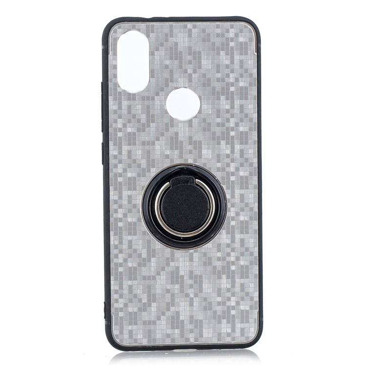 For Xiaomi Mi 6X / Mi A2 Mosaic Pattern Metal PC TPU Hybrid Phone Cover with Finger Ring Kickstand - Silver-1
