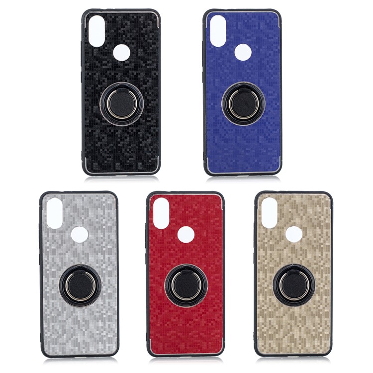 For Xiaomi Mi 6X / Mi A2 Mosaic Pattern Metal PC TPU Hybrid Phone Cover with Finger Ring Kickstand - Silver-6