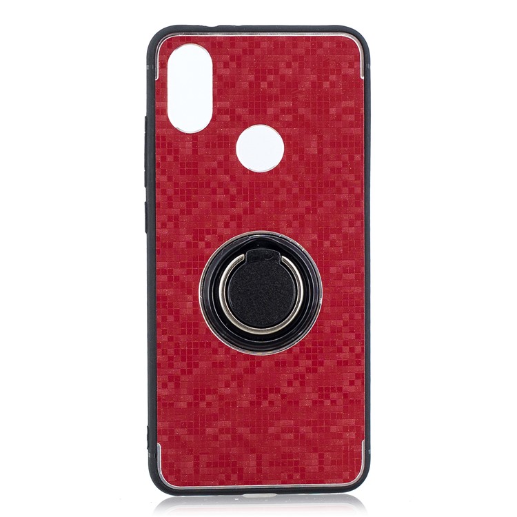For Xiaomi Mi 6X / Mi A2 Mosaic Pattern Metal PC TPU Hybrid Phone Shell with Finger Ring Kickstand - Red-1