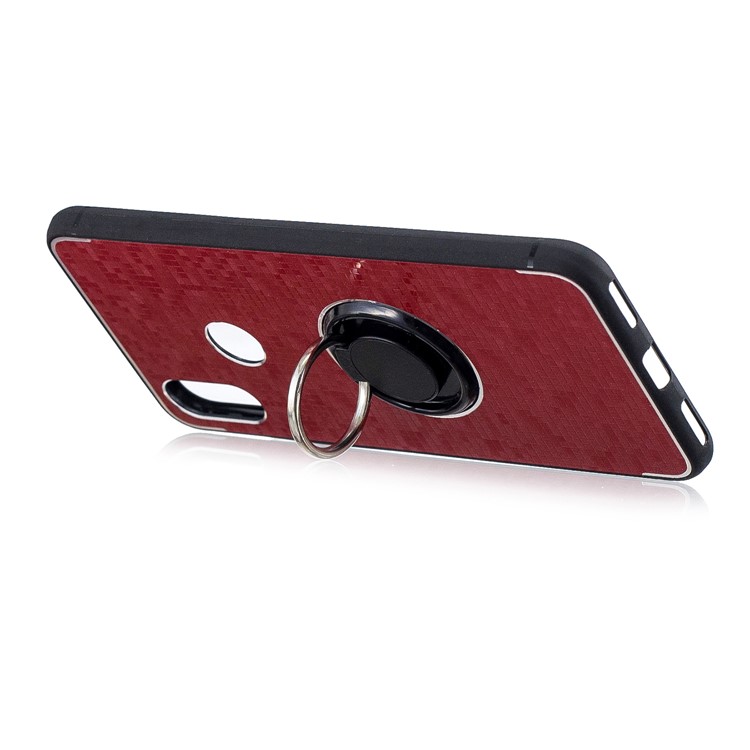For Xiaomi Mi 6X / Mi A2 Mosaic Pattern Metal PC TPU Hybrid Phone Shell with Finger Ring Kickstand - Red-2