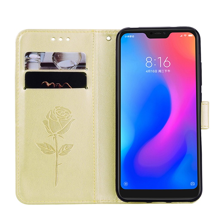 HAT PRINCE Imprinted Rose Pattern Leather Phone Shell for Xiaomi Mi A2 Lite / Redmi 6 Pro - Gold-4